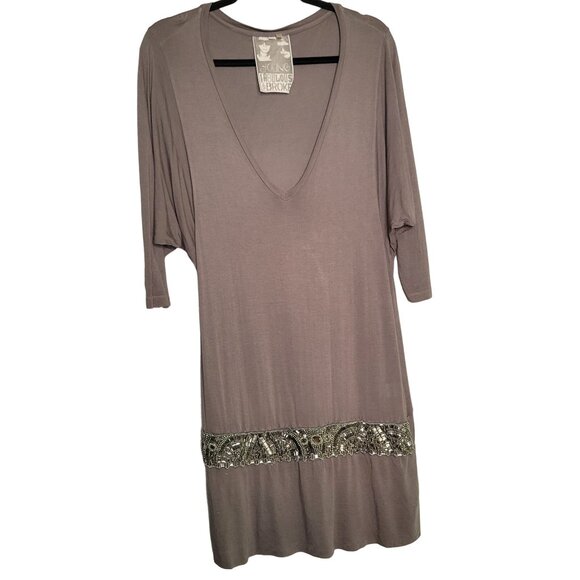 Y2K Young Fabulous and Broke Women's M  Deep V-Neck Mini Dress Embellished Waist - Picture 1 of 7